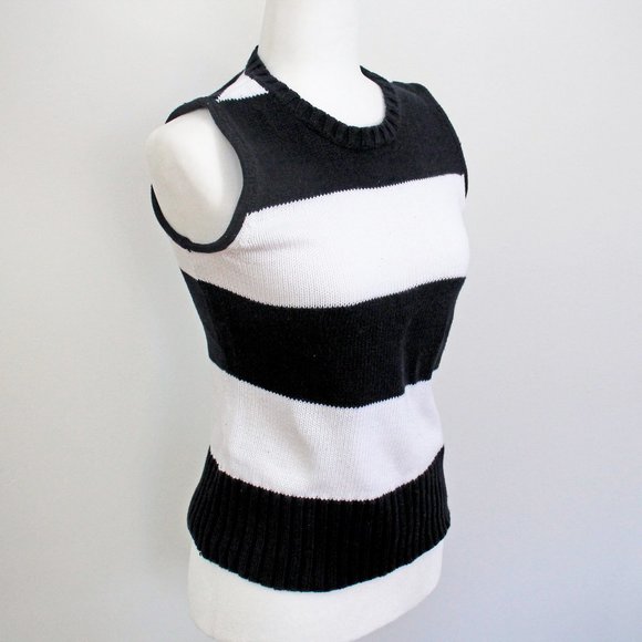 Vintage Striped Vest Pullover Black White Wide Stripe Sleeveless Knit Sw… - Picture 2 of 6